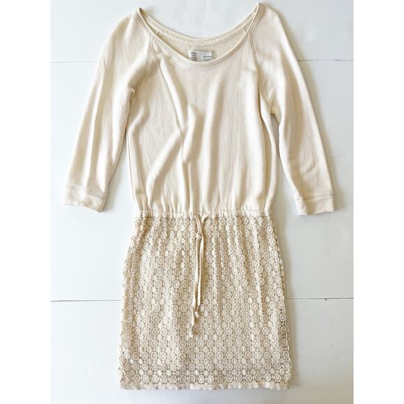 Anthropologie Saturday Sunday Dress XS Cream Crochet French Terry Mini Stretch - Picture 5 of 13